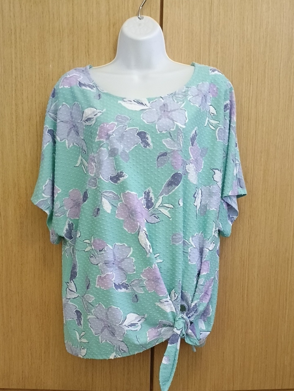 +SZ NWOT Ruby Rd. SZ 2X Mint Floral Short Sleeve Tie-Hem Top